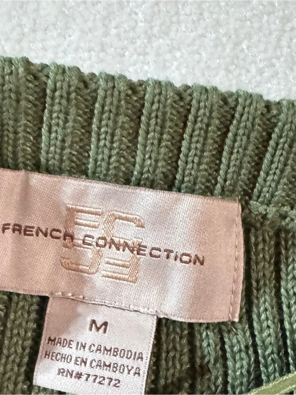 French Connection Olive Green Ribbed Button-Front Dress Medium NWT Resort Wear